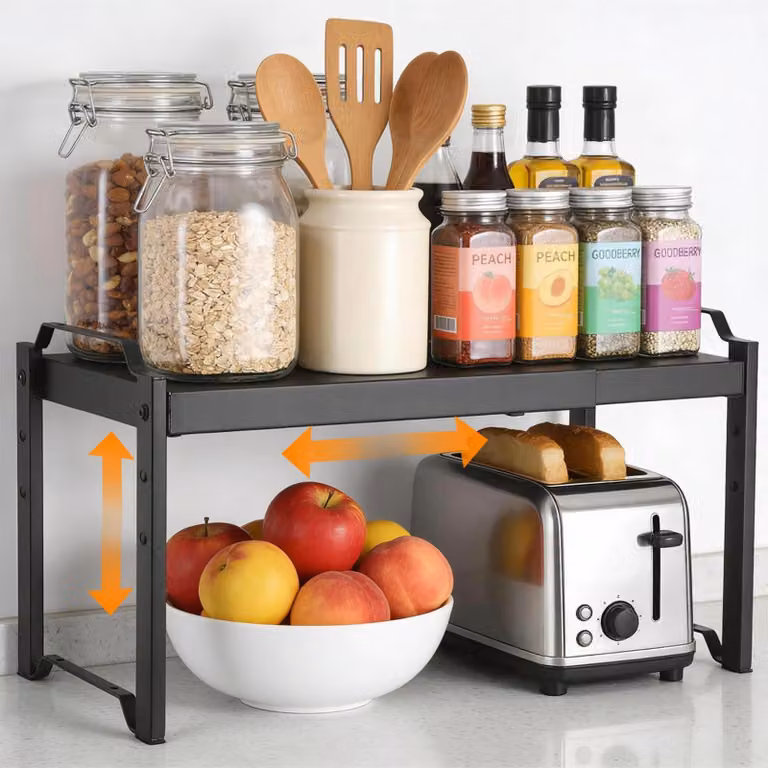 Portaspezie estraibile per cucina, da 32 a 53 cm, robusto, colore nero