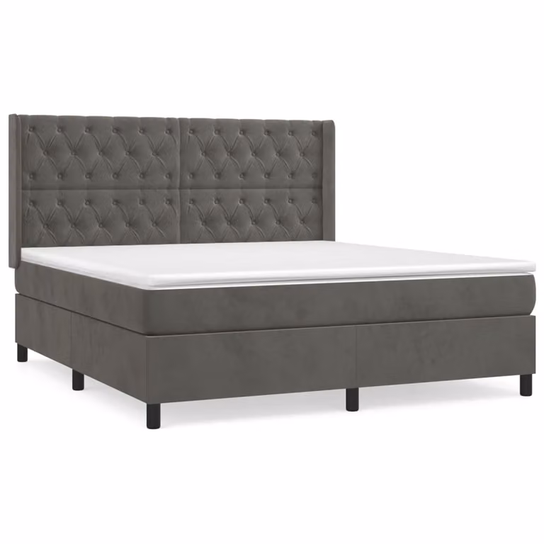 Giroletto a Molle con Materasso Grigio Scuro 160x200 cm Velluto