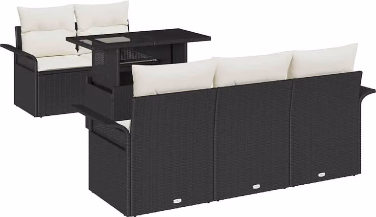 Set Divano da Giardino 6 pcs Nero Rattan in Polipropilene