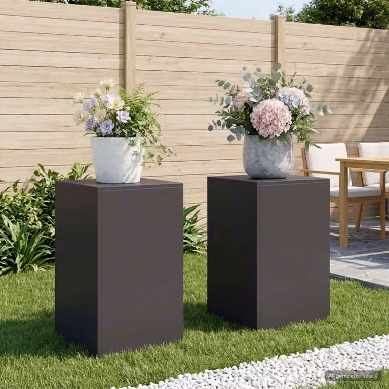 Set di 2 supporti per piante vidaXL in metallo nero opaco, L/P/H: 40 x 40 x 60 cm
