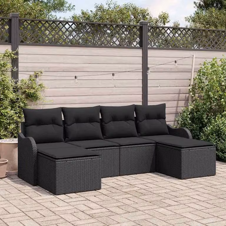 Maison Exclusive - Set Divano da Giardino con cuscino 6 pcs Nero Poly Rattan