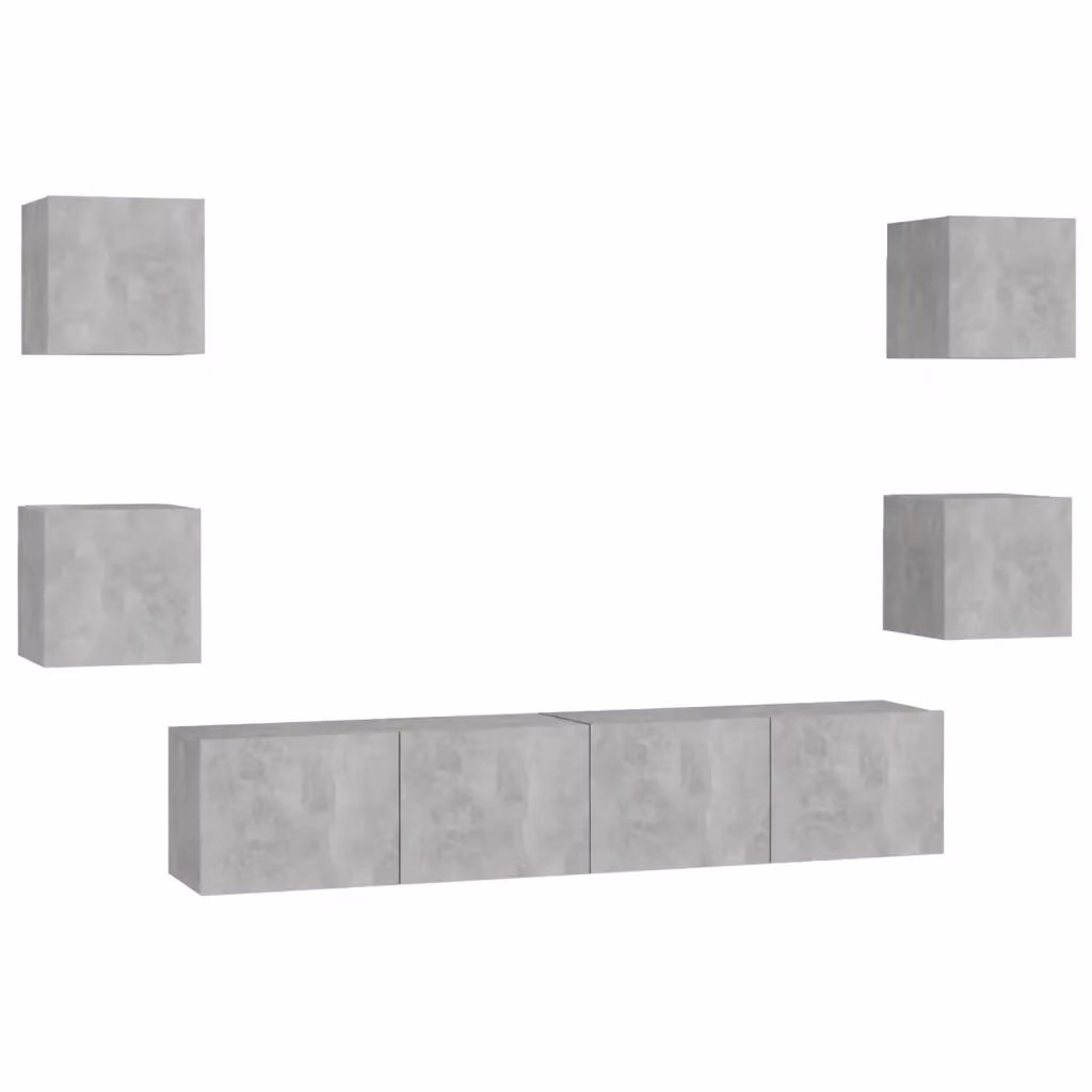 Set di mobili porta TV da 6 pezzi vidaXL in legno multistrato grigio cemento effetto opaco per soggiorno moderno – 2