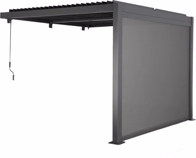 Pergola bioclimatica addossata SWEEEK in alluminio color antracite con tenda, L: 3 m x P: 3 m