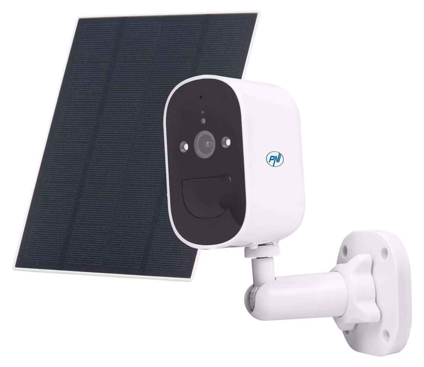 Telecamera di videosorveglianza PNI IP774, 4MP, con pannello solare da 3W, batteria integrata da 4000 mAh, rilevamento del movimento, slot per schede Micro-SD, visione notturna, audio bidirezionale