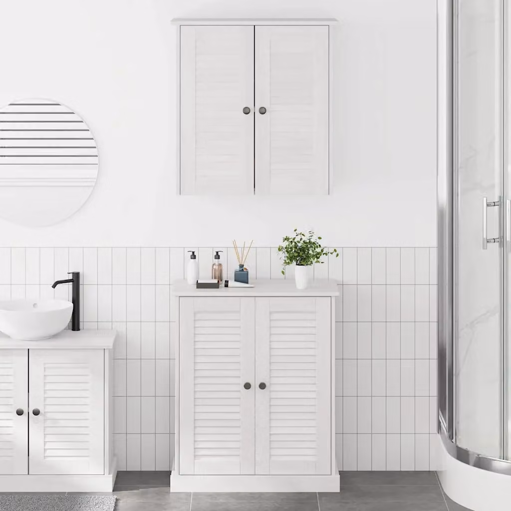 Set di mobili per il bagno vidaXL in legno di pino bianco composto da mobile sottolavabo e pensile a muro in stile rustico