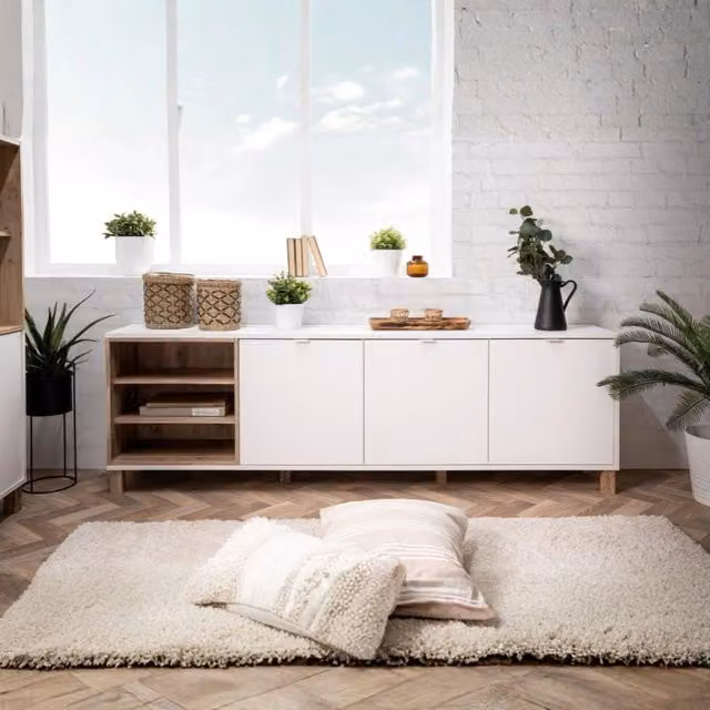 Madia 3 ante porta TV 200x35x64,5 Menorca57A colore bianco rovere
