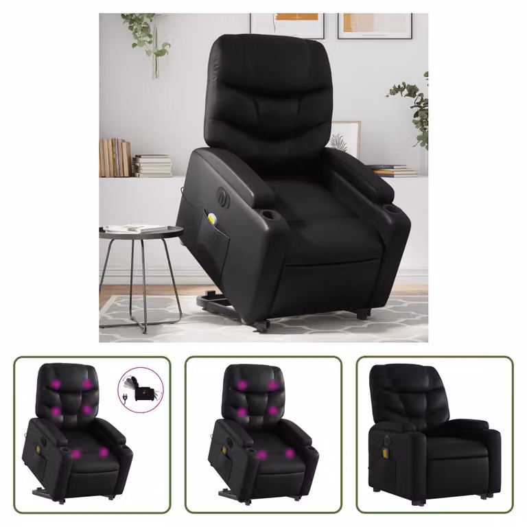 The Living Store Sedia massaggiante con supporto in piedi elettrica in ecopelle nera