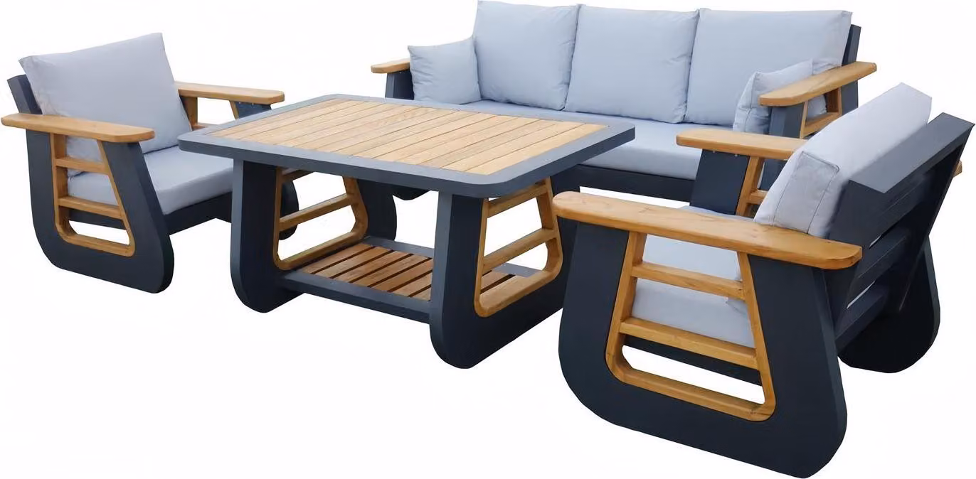 Sitzgruppe Gartenmöbel Lounge Set Сouch Sessel Couchtisch Schwarz Holz 4tlg