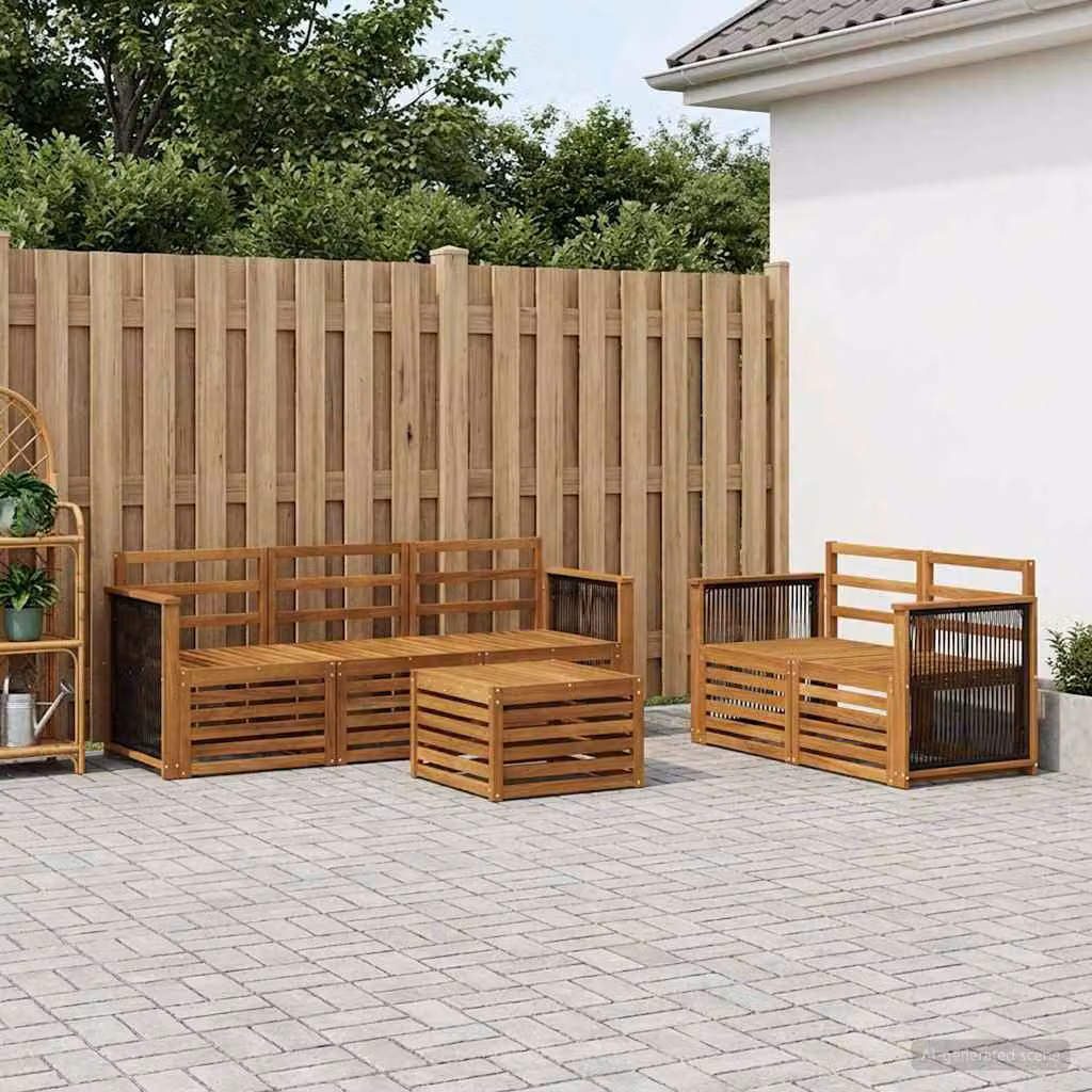 Set di divani da esterno vidaXL 6 pz in legno di acacia massello marrone con cuscini e tavolino da caffè coordinato per giardino e terrazzo