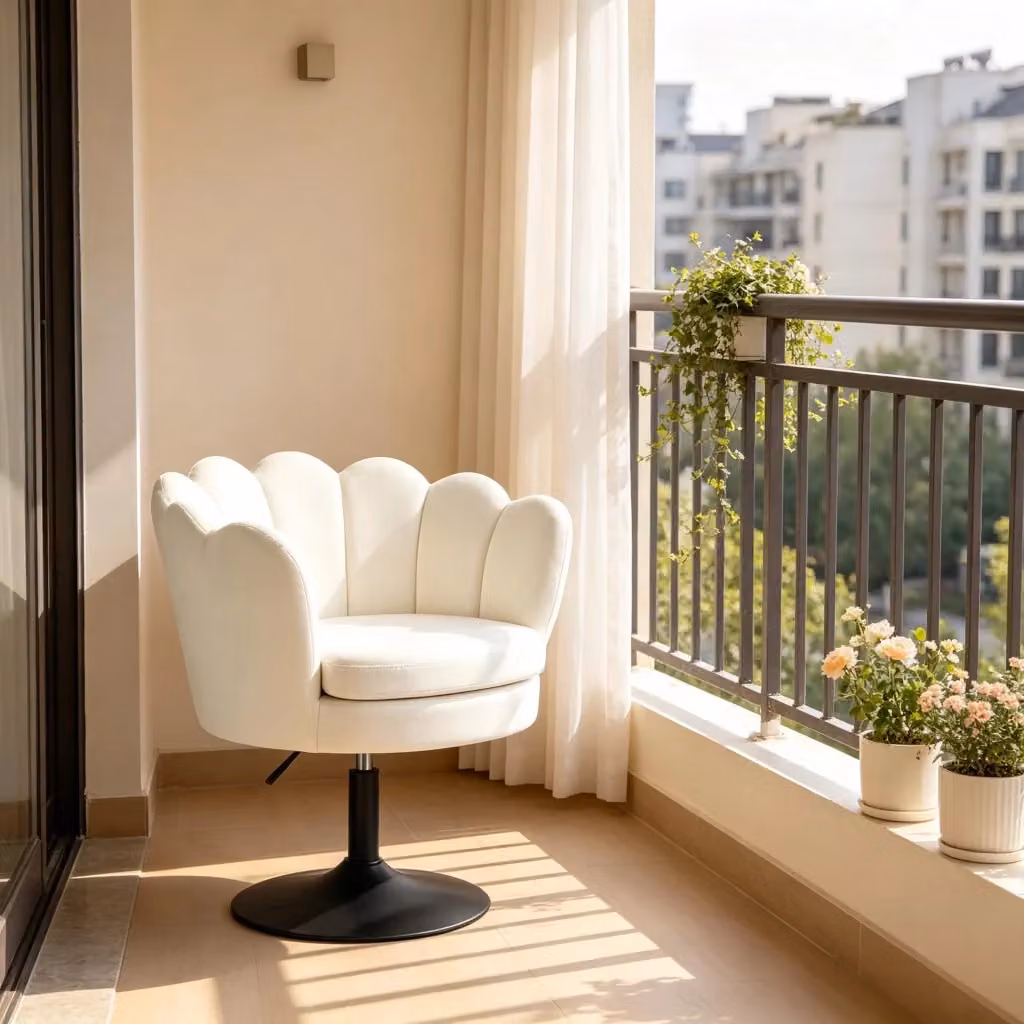 Sedia da ufficio girevole con braccioli in velluto e metallo beige, L: 61,5 cm, H: 71-83 cm, P: 65 cm – 2