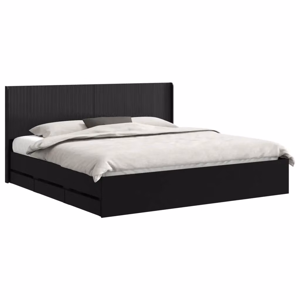 Letto moderno con contenitore e testata vidaXL in legno nero L: 180 cm, P: 200 cm, H: 186,5 cm – 2