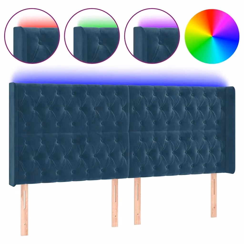 Testiera per letto vidaXL in velluto blu scuro con illuminazione LED integrata e porta di ricarica USB, L: 183 cm, P: 16 cm, H: 118-128 cm – 2