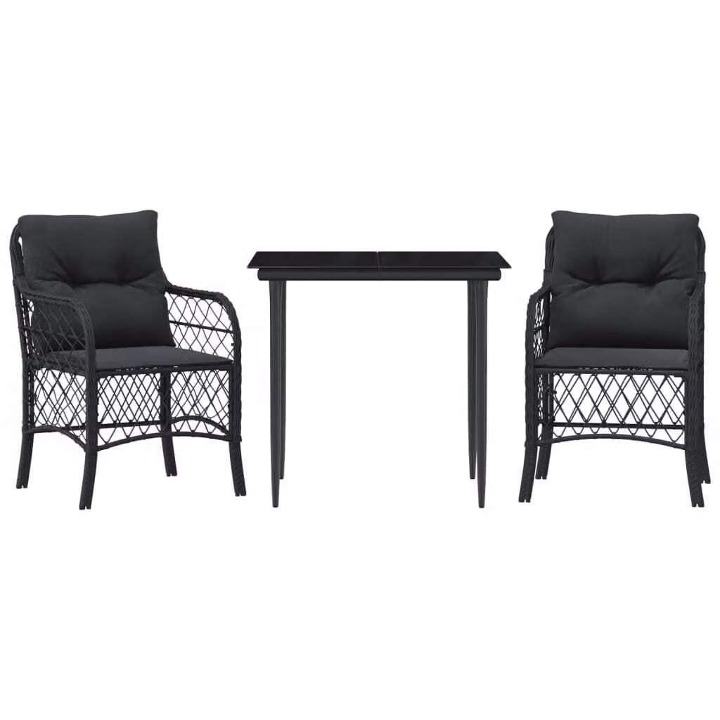 Set da Bistrò 3 pz con Cuscini Nero in Polyrattan