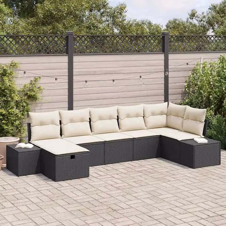 Set di divani da giardino vidaXL in rattan nero con cuscini e struttura in acciaio, 8 pezzi