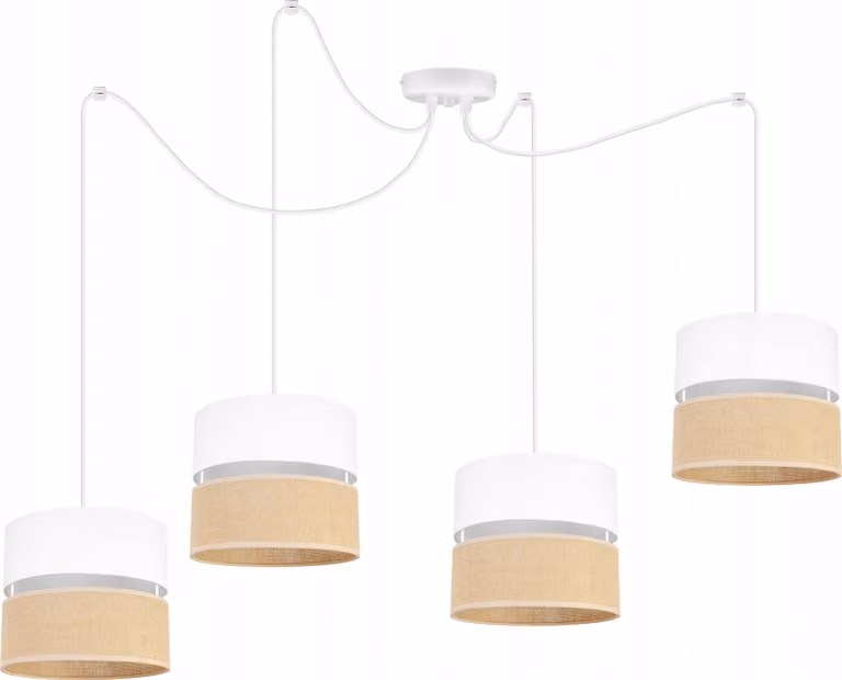 Light-Home Juta Spider lampada a sospensione - Metallo con paralume in tessuto - E27 - Spider a 4 luci 20 cm - Base bianca e juta e bianco