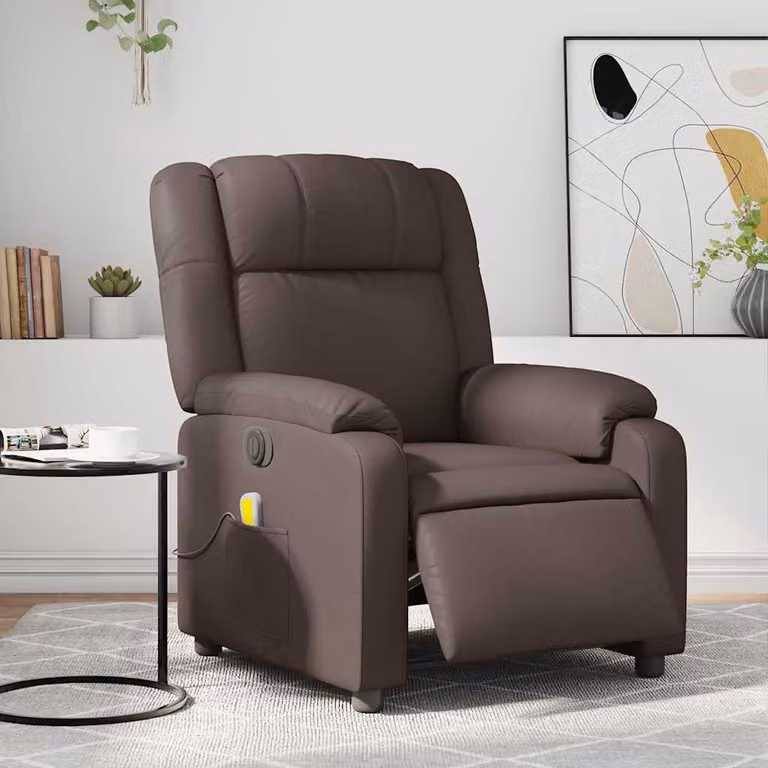 vidaXL Poltrona Massaggiante Elettrica Marrone in Similpelle con Braccioli e Struttura in Legno e Metallo