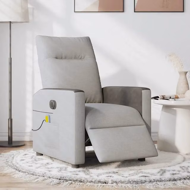 Poltrona Relax Reclinabile con Massaggio Elettrico in Tessuto Grigio Nuvola e Nero