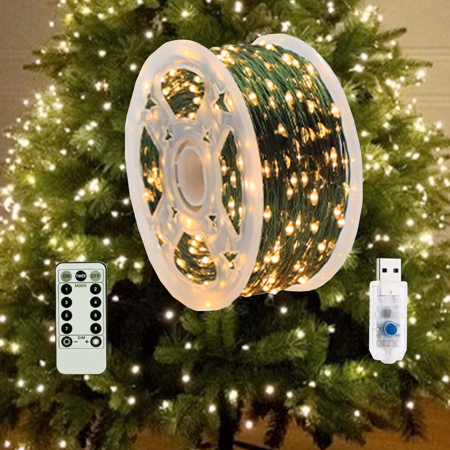 Catena luminosa a LED, 400 LED, luce bianco caldo, 40 metri, alimentazione a batteria, grado di protezione IPX7