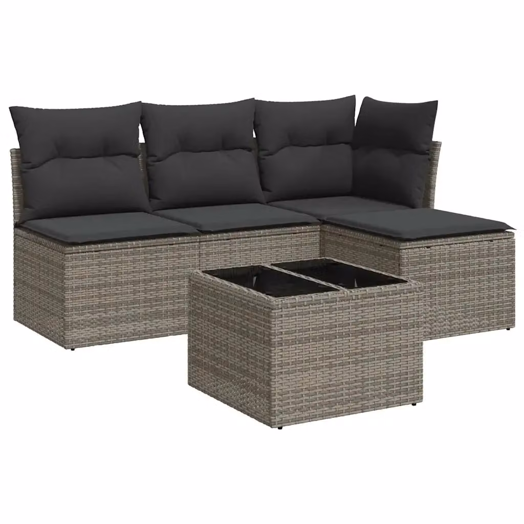 vidaXL Set Divano da Giardino 5 pz in Polyrattan Grigio con Cuscini e Tavolino da Caffè – 2