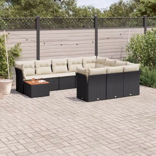 Set Divani da Giardino 11 pz con Cuscini in Polyrattan Nero 3256175