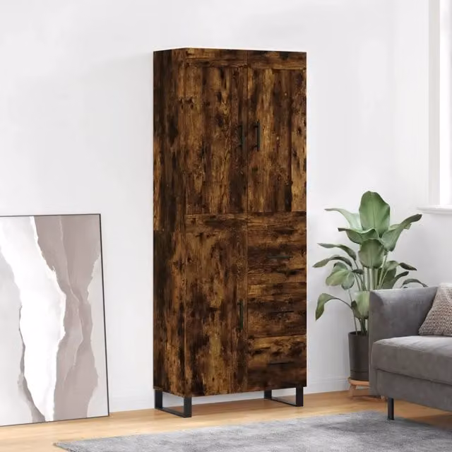 Credenza-Buffet-Armadio da cucina Rovere Fumo 69,5x34x180 cm in Legno Multistrato 591367