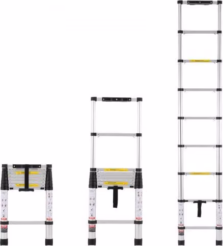 VEVOR Scala Telescopica in Alluminio Argento, Scala Estensibile Leggera con Retrazione a un Pulsante, Capacità 170 kg e Piedini Antiscivolo, Altezza: 260 cm