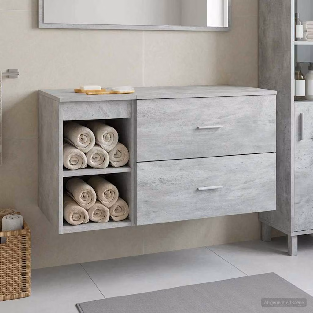 Set di mobili da bagno moderni vidaXL in 2 pezzi Grigio, composto da mobile lavabo, pensile e mobile laterale in legno con finitura opaca