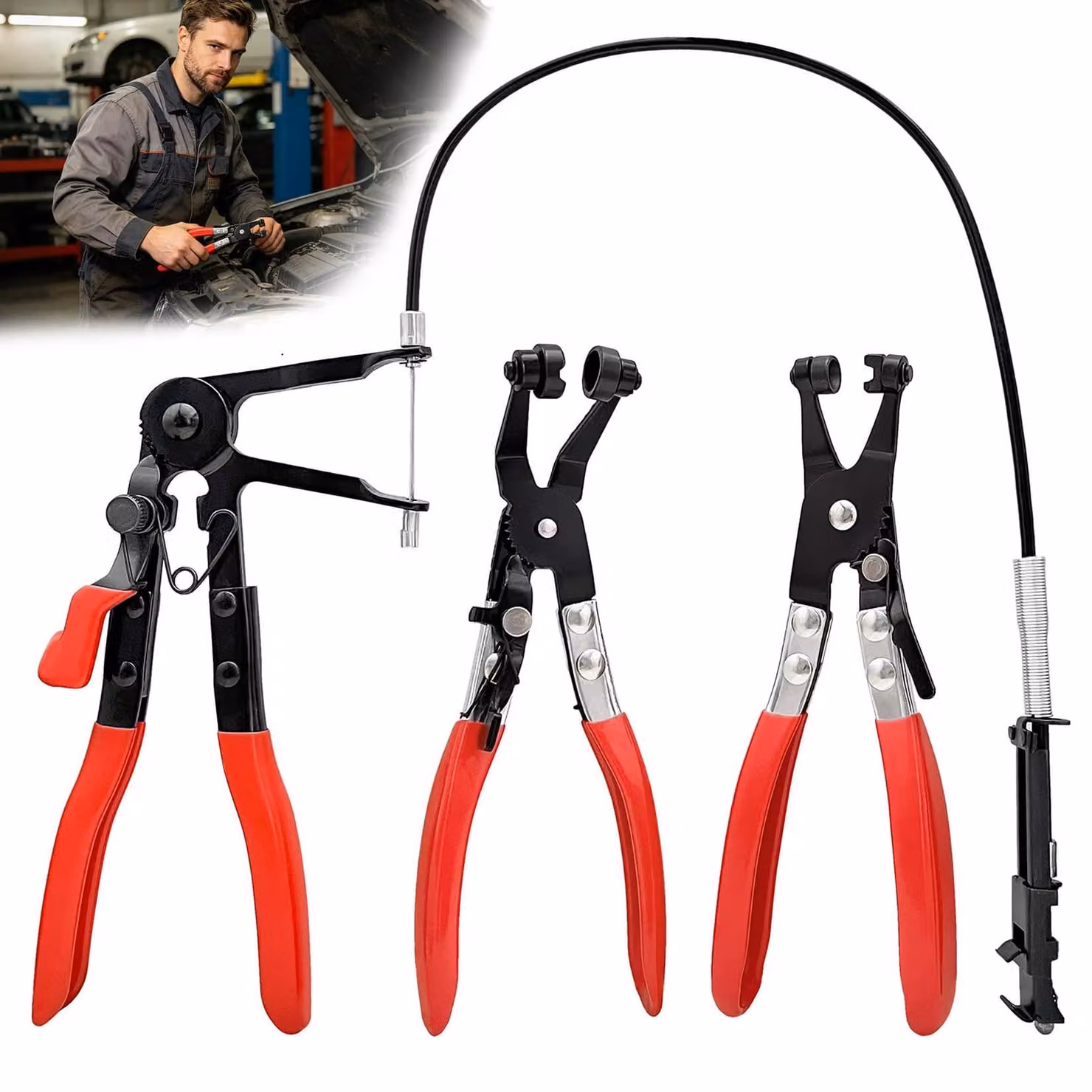 Set di 3 pinze a morsetto per tubi, adatte per auto e officina
