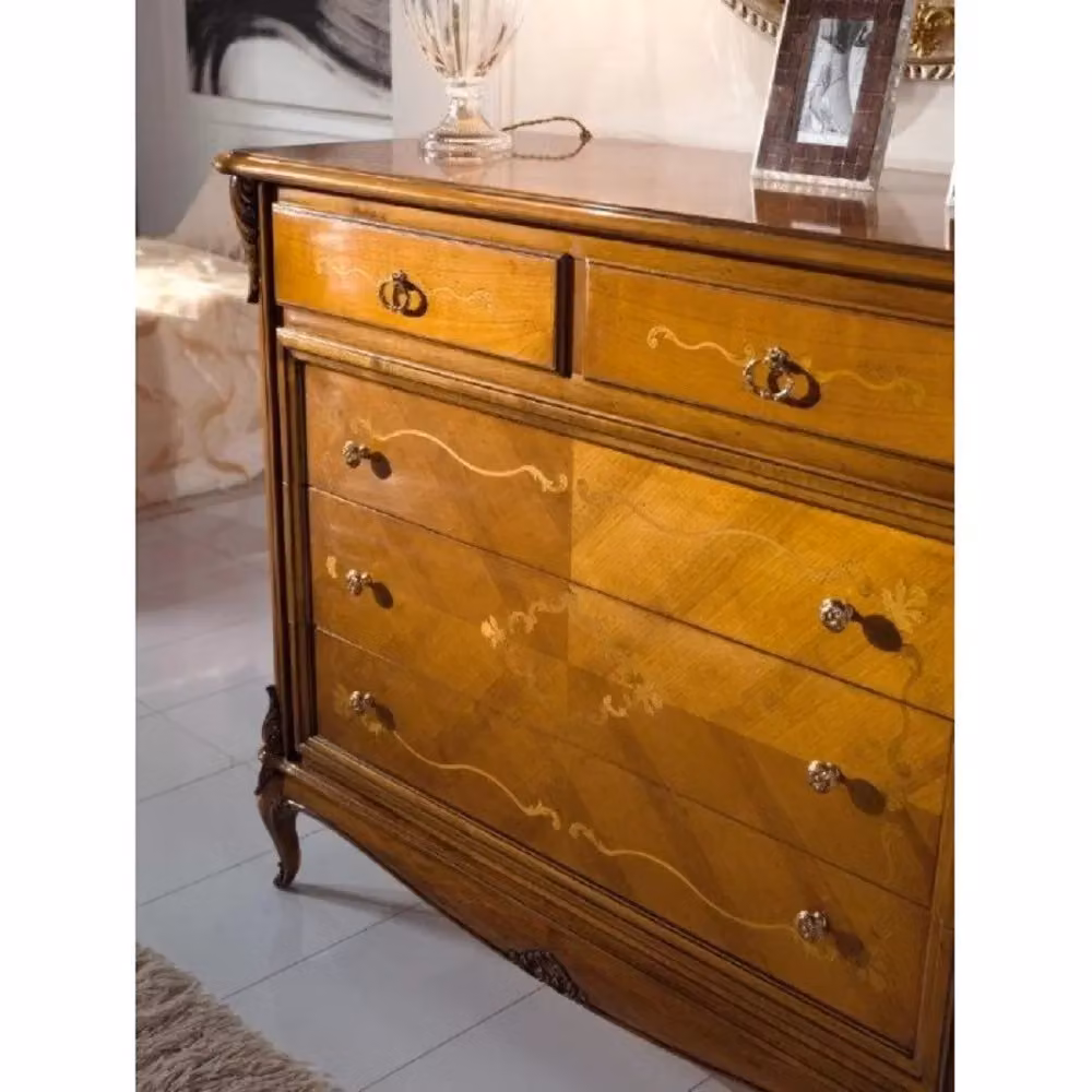 Cassettiera classica in legno con 5 cassetti Mobili 2G L: 132 cm, P: 58 cm, H: 113 cm – 2