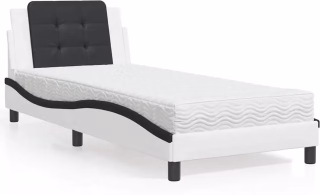 Letto con Materasso Zadar vidaXL in Similpelle e Tessuto Nero e Bianco 90x200 cm