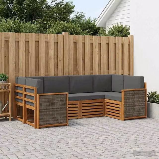 Set di divani da esterno a L vidaXL in legno di acacia con cuscini beige e antracite