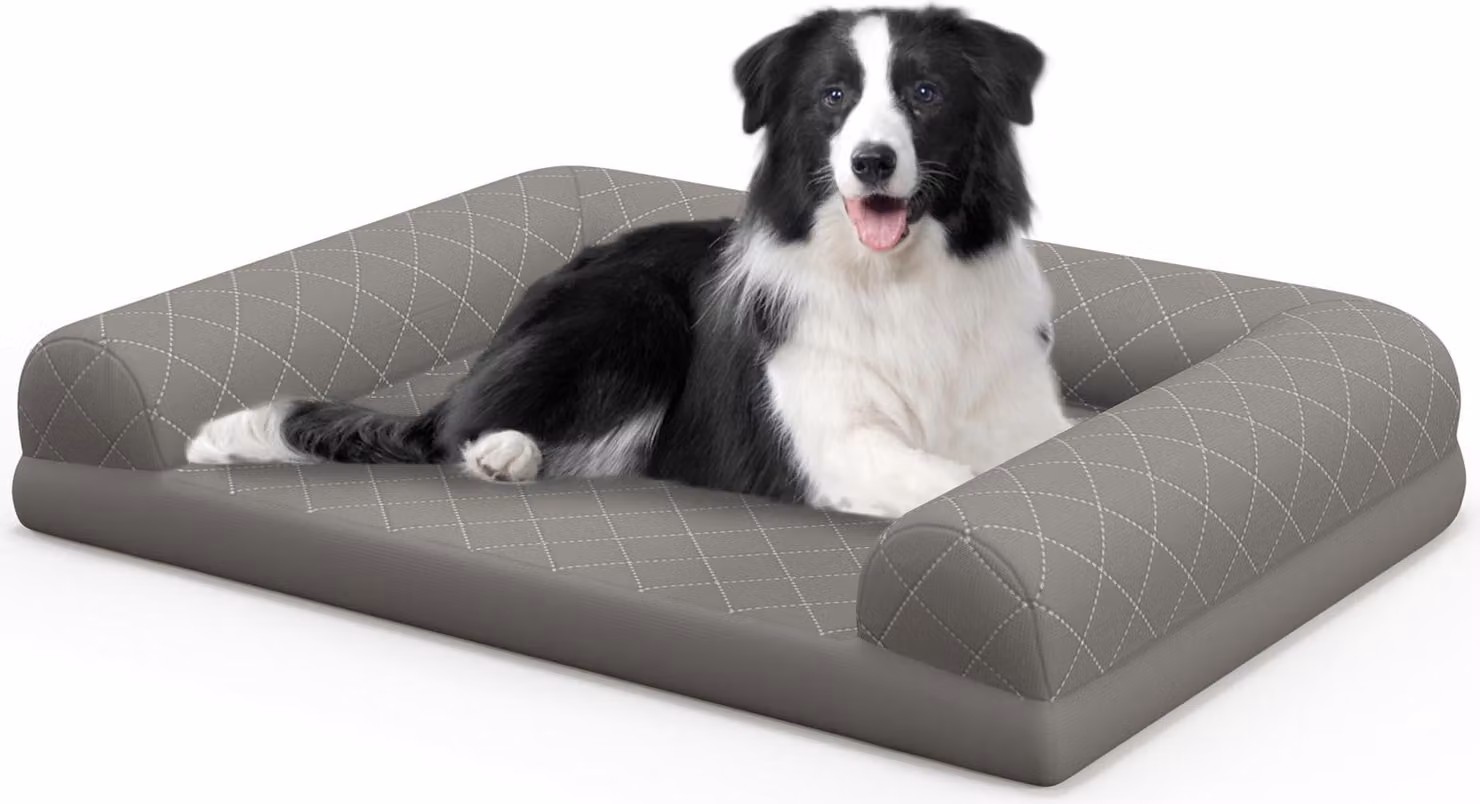 COSTWAY 90x69x18 cm Letto ortopedico per cani, divano per cani con bordi laterali, morbido e lavabile, letto per gatti, divano per cani da interno grigio