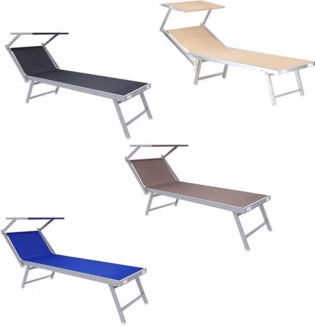 Trade Shop - Lettino Pieghevole Prendisole In Alluminio Textilene Con Parasole Orientabile 186x61x38cm -