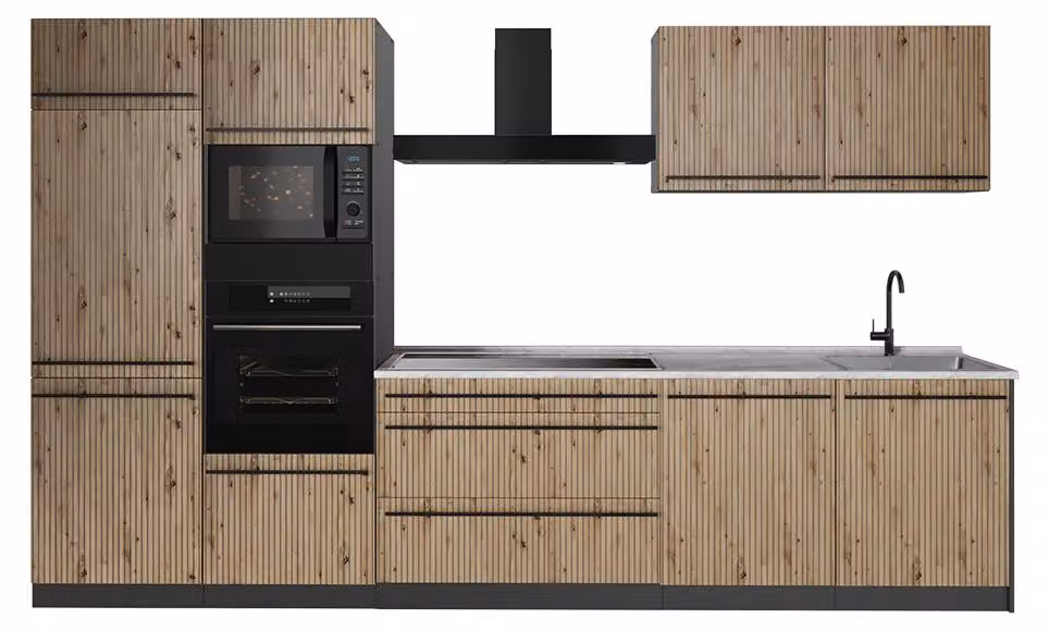 Cucina componibile Vicco R-Line Rovere artigianale/Antracite 340 cm senza piano di lavoro, Model 67328