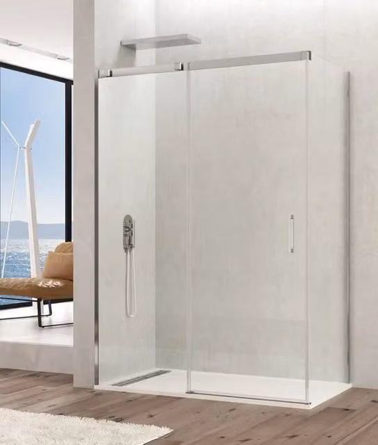 Box doccia angolare TEMPLE con vetro trasparente e finitura cromo lucido, L/P: 120 x 80 cm