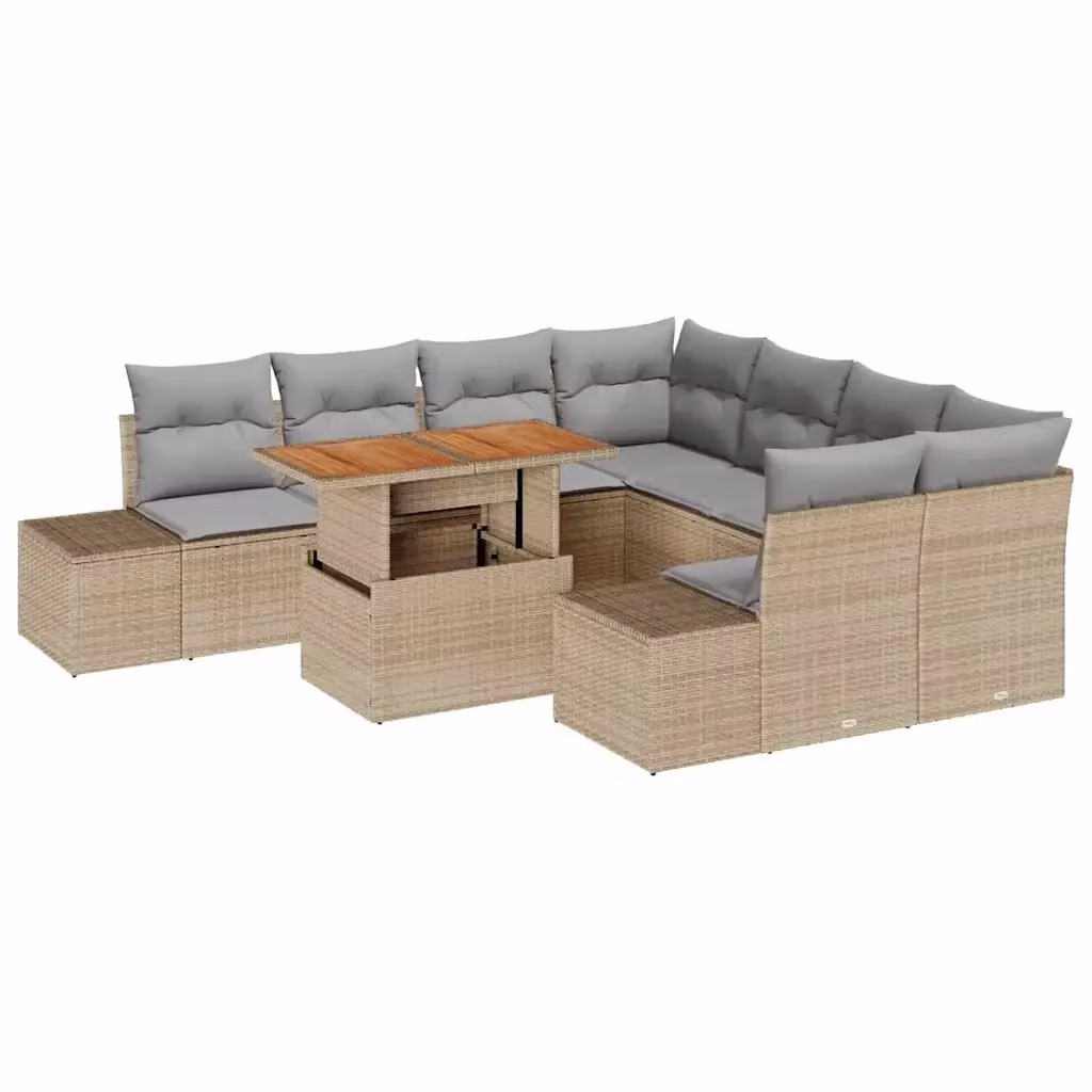 Set Divano da Giardino a Forma di U con Cuscini vidaXL, Colore Beige, Struttura in Metallo e Polyrattan – 2
