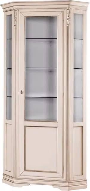 Vetrina angolo shabby chic in legno massello con ante in vetro Mobili 2G bianco e argento L: 76 cm, P: 76 cm, H: 215 cm