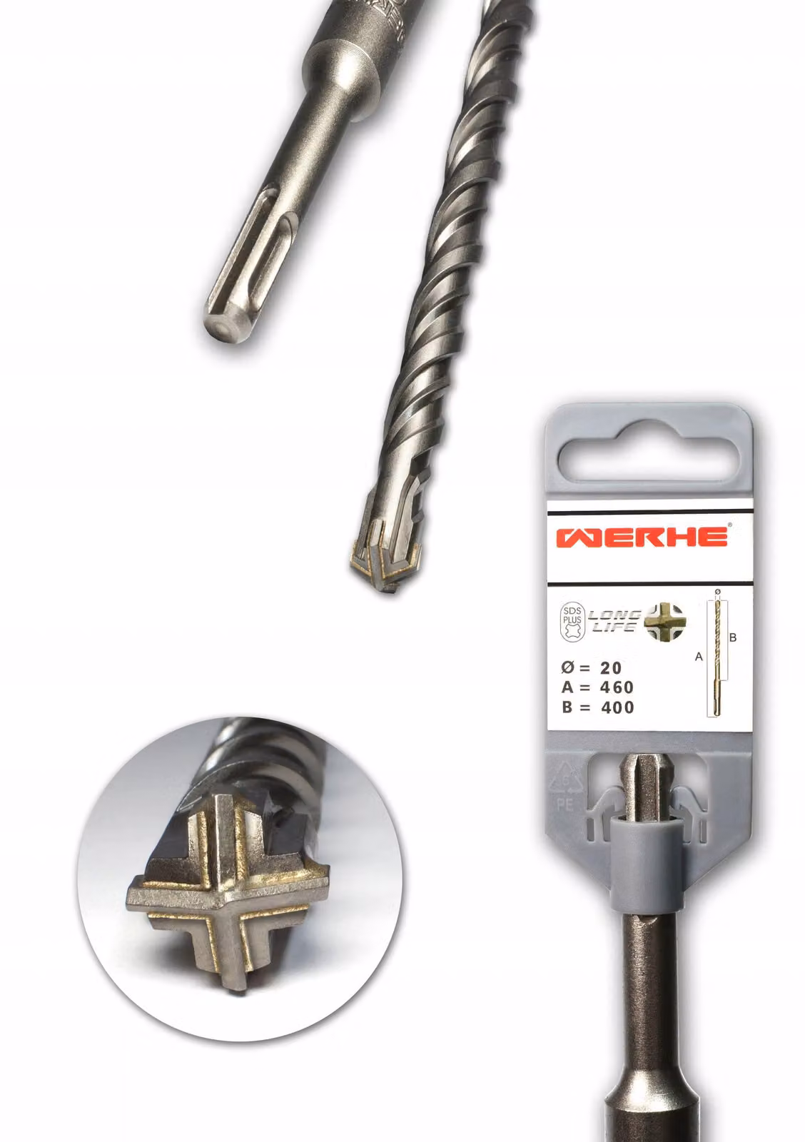 WERHE Trapano a percussione per calcestruzzo, sistema SDS PLUS, 20x460 mm
