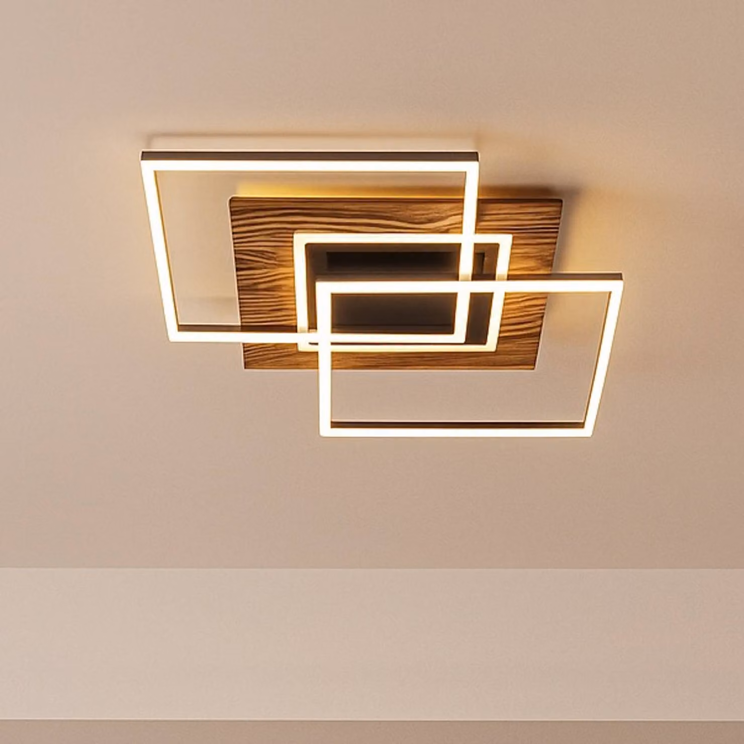 Elobra Plafoniera soffitto Atacama M Plus, dimmerabile, Legno chiaro, Soggiorno / Sala da pranzo, Legno, Plafoniera