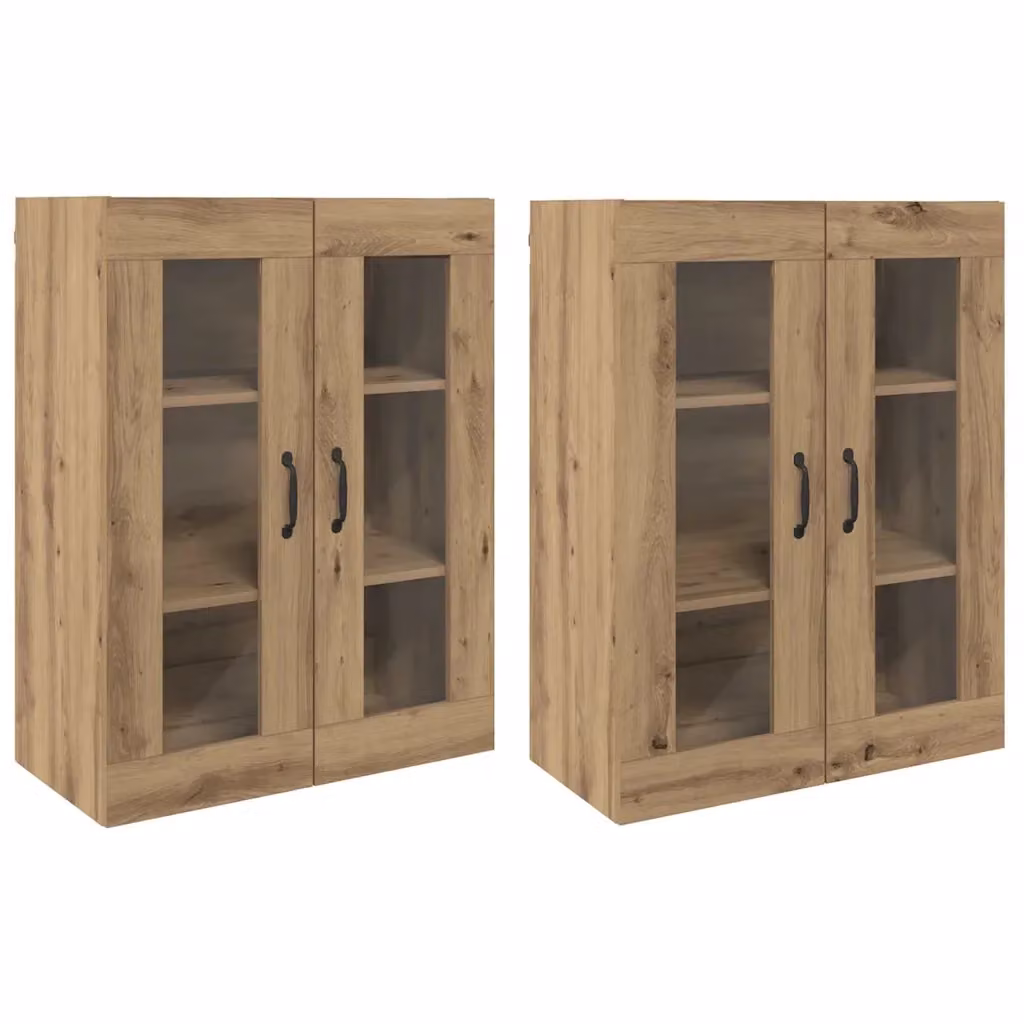 Set di 2 armadi da muro vidaXL in rovere con ante in vetro, L: 69,5 cm, P: 34 cm, H: 90 cm – 2