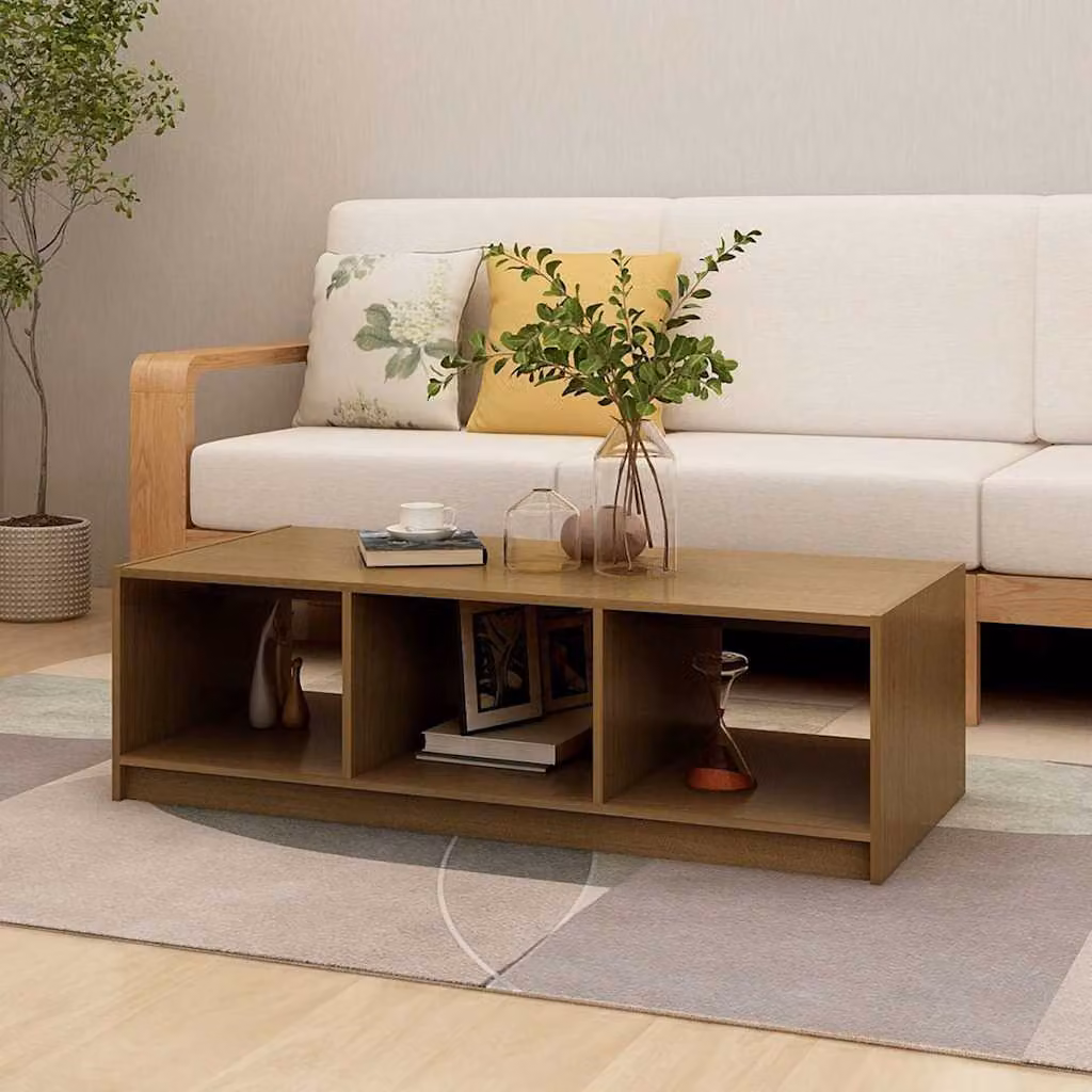 vidaXL Tavolino da Salotto Moderno in Legno di Pino Marrone L: 110 cm, P: 50 cm, H: 34 cm