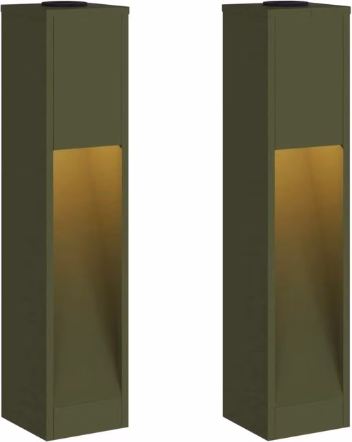 Set di 2 moderne lampade da vialetto solari autoportanti 18 x 18 x 80 cm in acciaio verde oliva 02_0052534