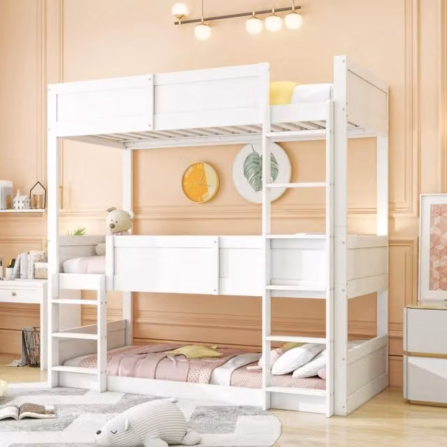 Letto a castello modulare OKWISH per bambini in legno bianco con sponde alte L/P/H: 205 x 90 x 191 cm