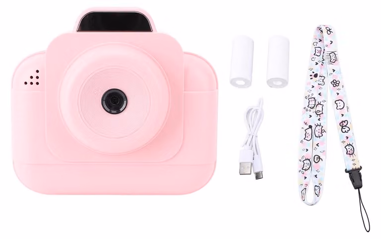 Fotocamera istantanea, 1080p, schermo da 2,4 pollici, stampa termica, time-lapse, filtri multipli, giocattolo da viaggio per studenti, rosa