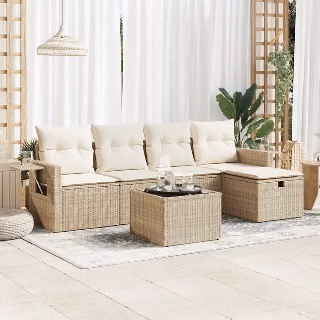 Set Divano da Giardino 6 pz con Cuscini Beige in Polyrattan 3325474