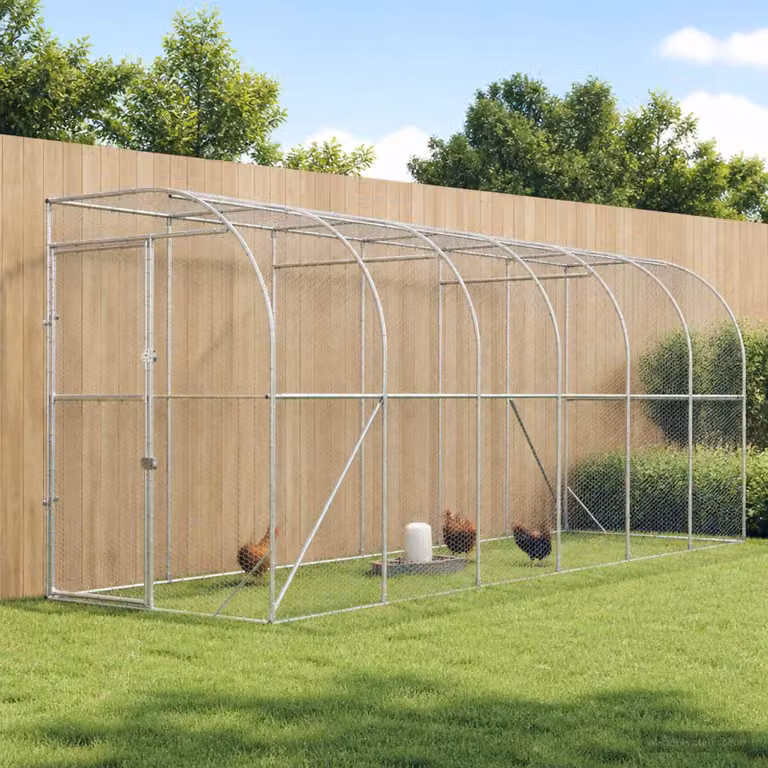 vidaXL Gabbia per Polli Contro il Muro Argento 600 x 150 x 215 cm
