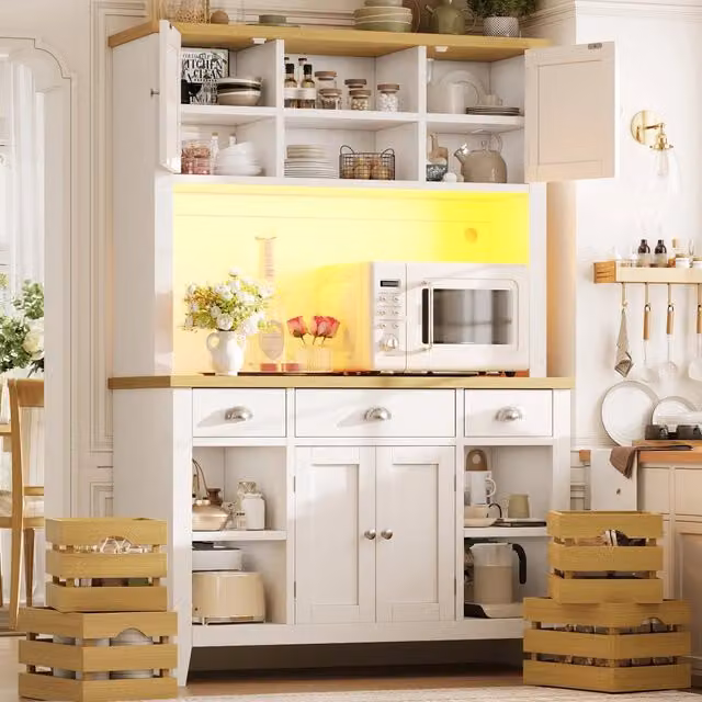 Mobile colonna da cucina con LED RGB; ripiani regolabili e quattro cestini estraibili bianco 120 × 40 × 188 cm