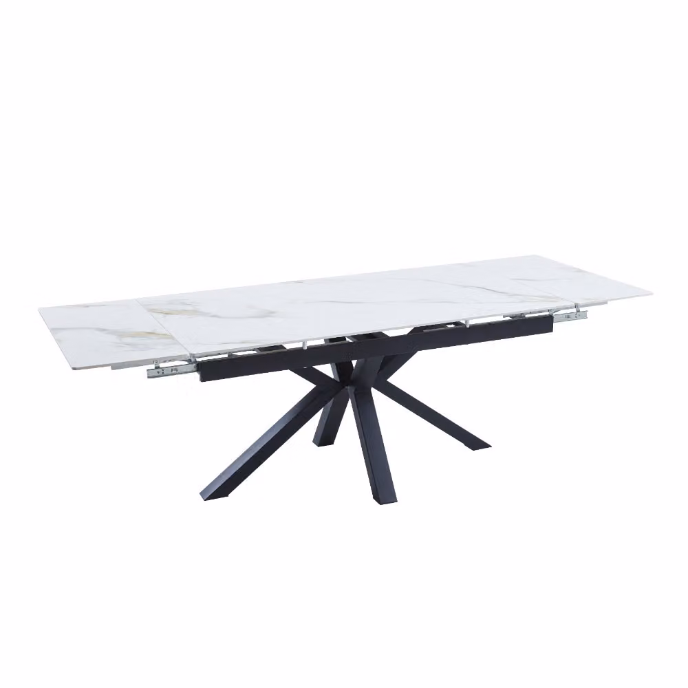 CasaDolce Tavolo allungabile AROSA, 160/240x90x76 cm, motivo marmorizzato bianco, gambe nere