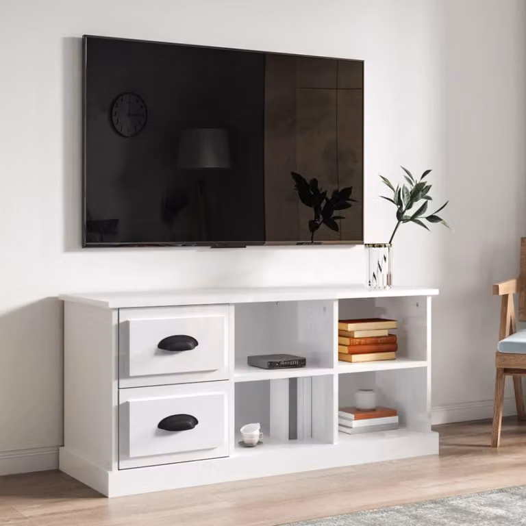 Mobile Porta TV vidaXL Bianco Lucido in Legno Multistrato L: 102 cm, P: 35,5 cm, H: 47,5 cm