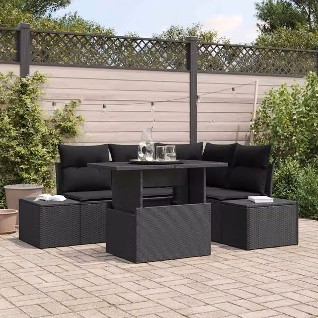 Set Divano da Giardino 5 pz Nero polyrattan 3349179